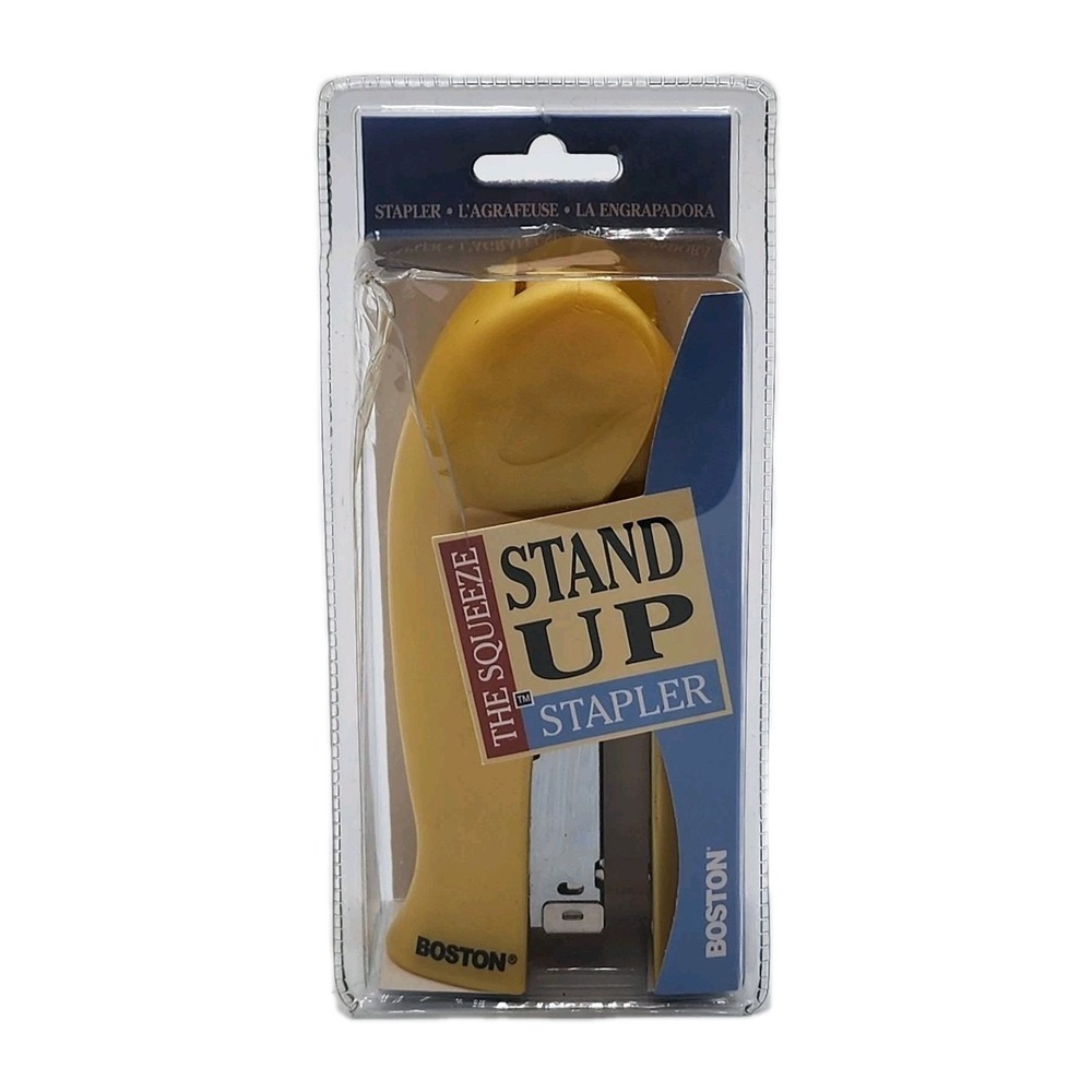 Vintage Boston The Squeeze Stand Up Stapler Yellow Standard Staples 73602 New